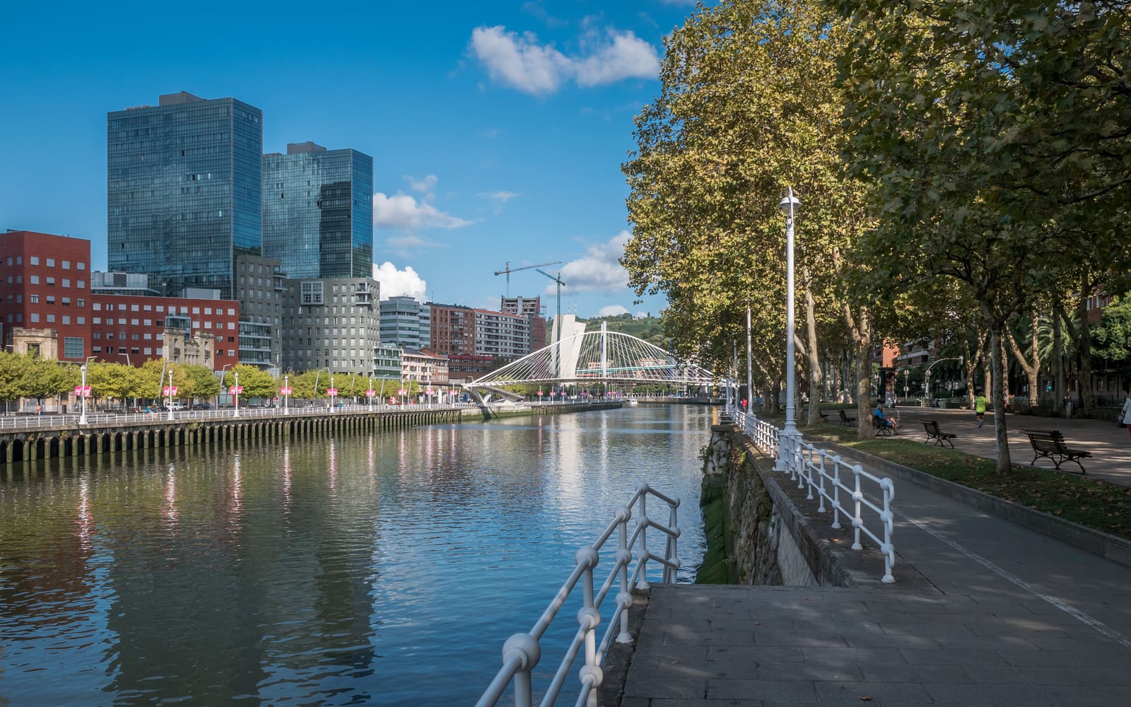 Zubizuri bridge and riverside in Bilbao